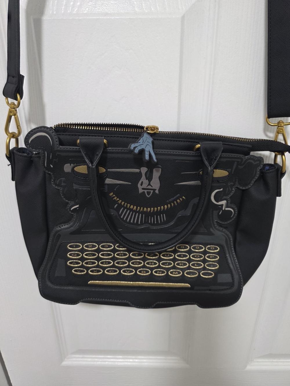 Wednesday Loungfly Black Typewriter Satchel Handbag with Gold Accents